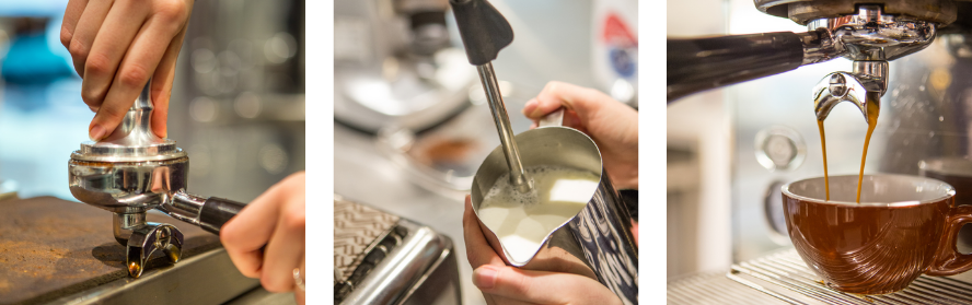 Images of different stages of coffee being made